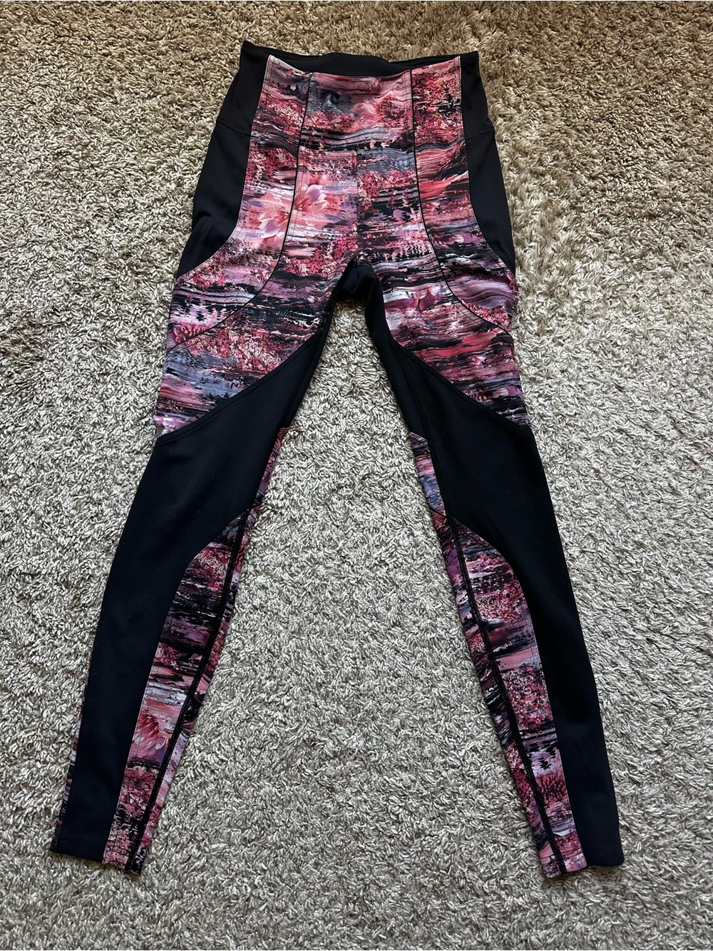 lululemon athletica Pink & Black Printed Panel Leggings High Rise size 6